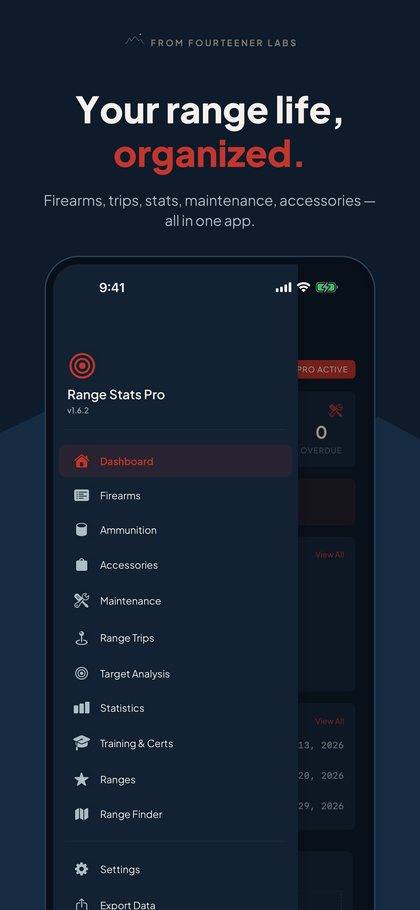 Range Stats app: dashboard menu — your range life, organized