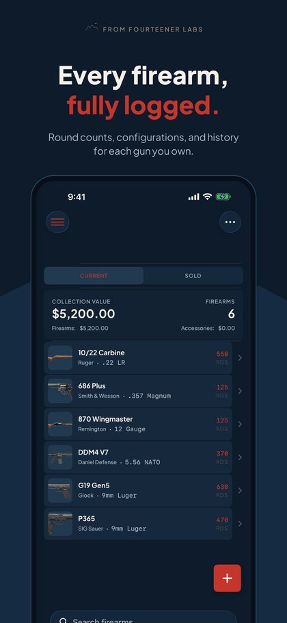 Range Stats firearms log — every firearm, fully logged