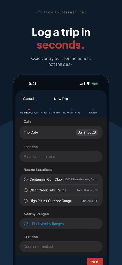 Range Stats new trip entry — log a trip in seconds