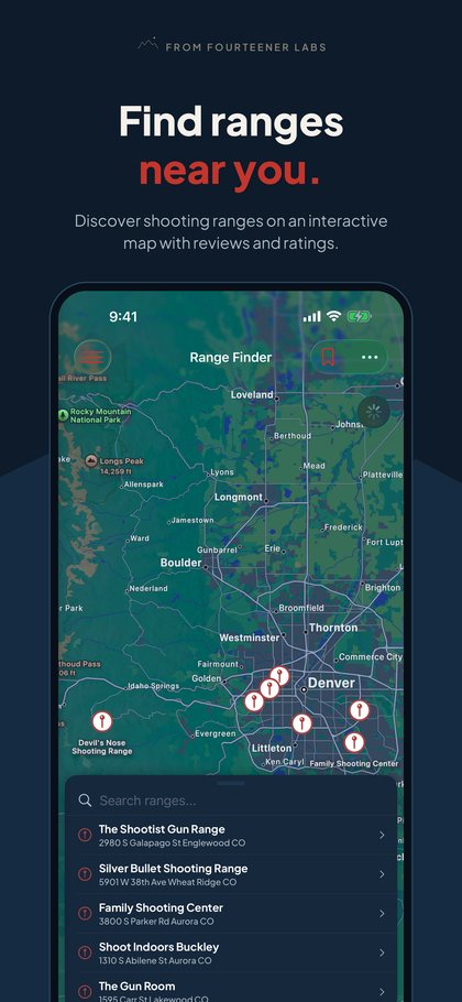 Range Stats range finder — find shooting ranges near you on a map
